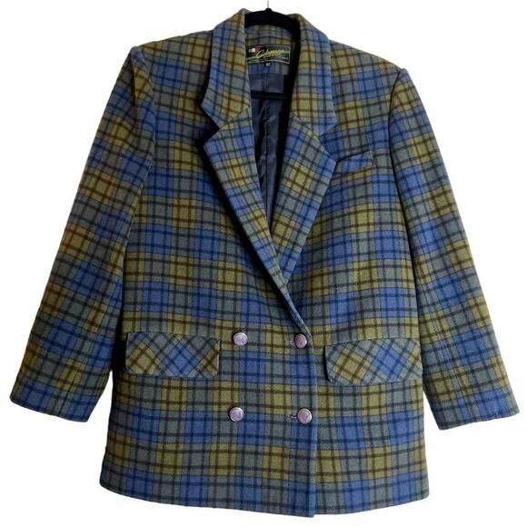 Vintage Cashmere and Wool Plaid Blazer Jacket 40 Made in Italy Preppy Academia - Picture 1 of 9